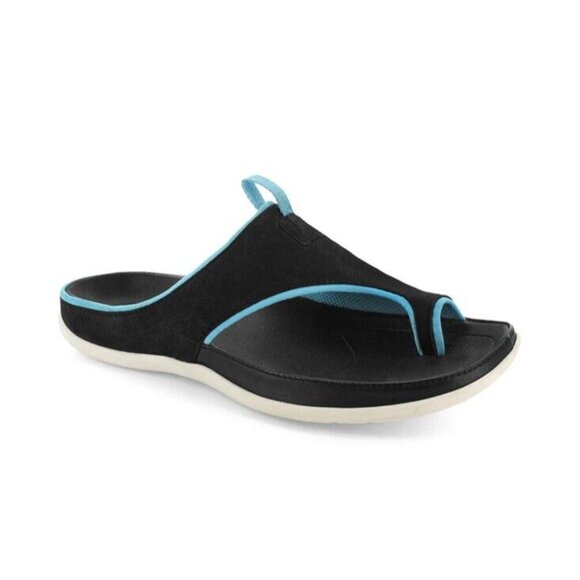 Strive Tigua Sporty Sandal Womens 8‎ Black Turquoise Trim Slip On New - Picture 1 of 4